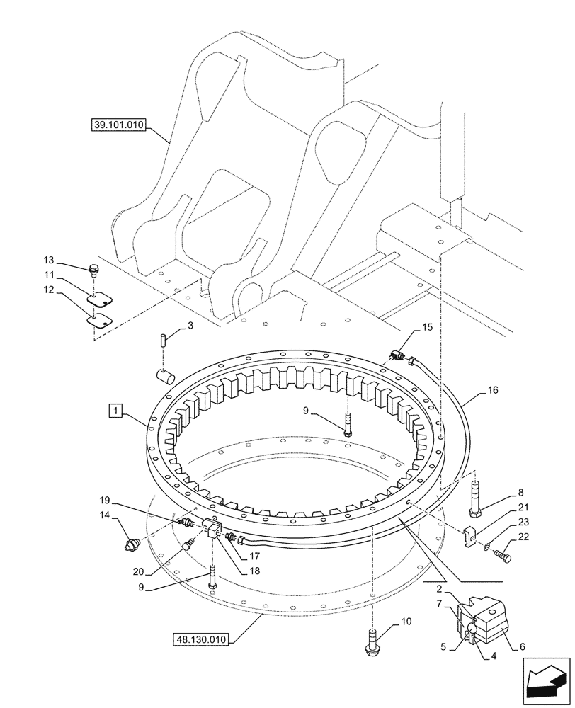 Схема запчастей Case CX290D LC MH - (39.103.010) - SLEWING RING (39) - FRAMES AND BALLASTING