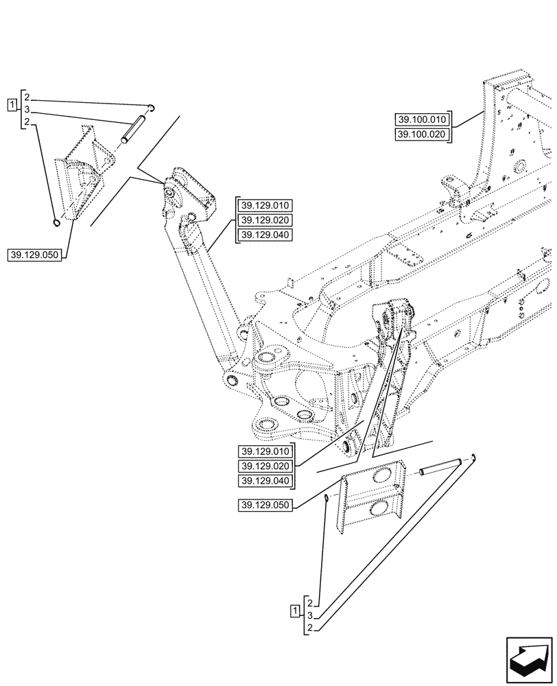 Схема запчастей Case 590SN - (39.100.110) - VAR - 423002 - STABILIZER, PIN (39) - FRAMES AND BALLASTING