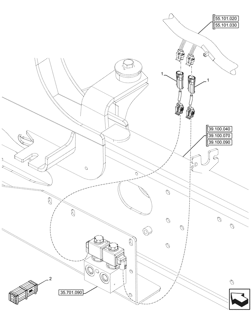 Схема запчастей Case 590SN - (55.526.010) - VAR - 423058, 423059 - RIDE CONTROL, HARNESS (55) - ELECTRICAL SYSTEMS