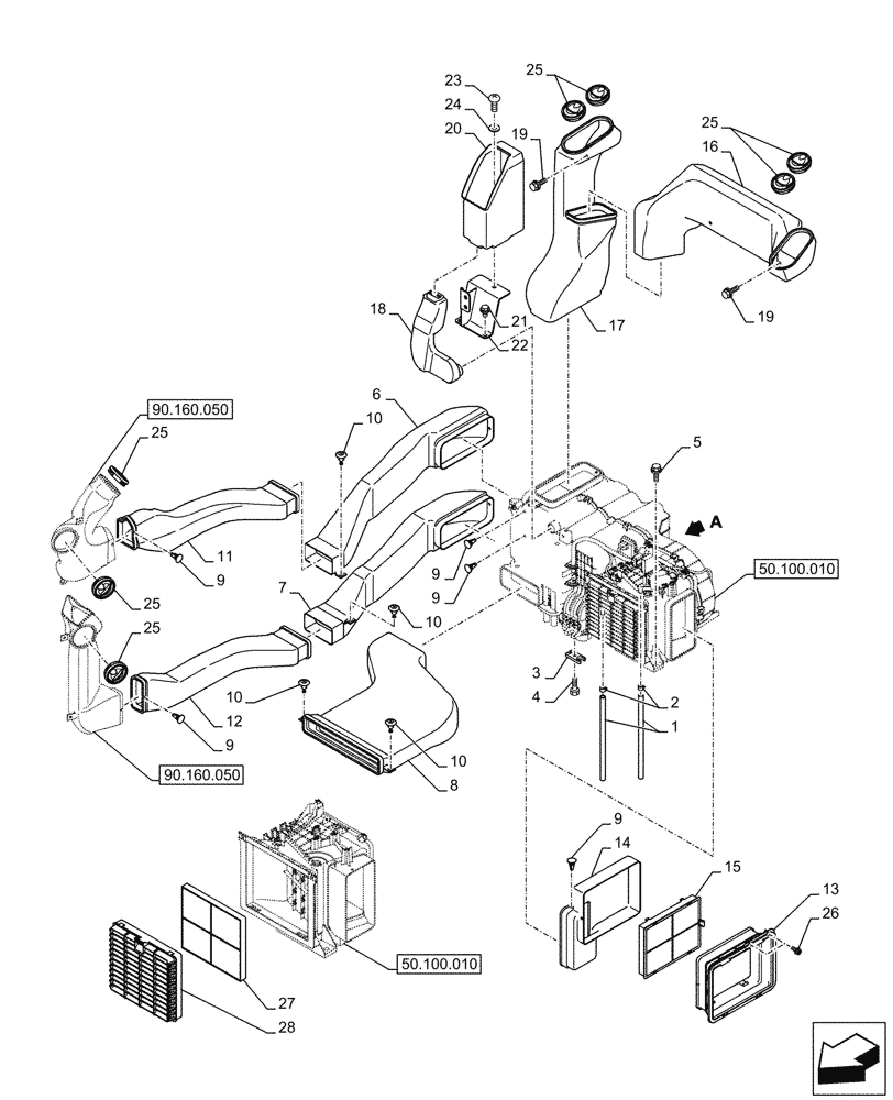 Схема запчастей Case CX290D LC MH - (50.104.010) - AIR CONDITIONING, W/ HEATER, AIR DUCT (50) - CAB CLIMATE CONTROL