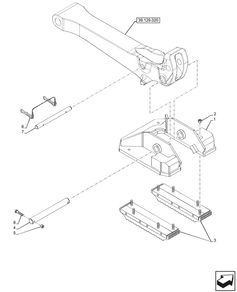 Схема запчастей Case 580N - (39.129.070) - VAR - 442056 - STABILIZER, FLIP-UP PROTECTION SHIELD (39) - FRAMES AND BALLASTING