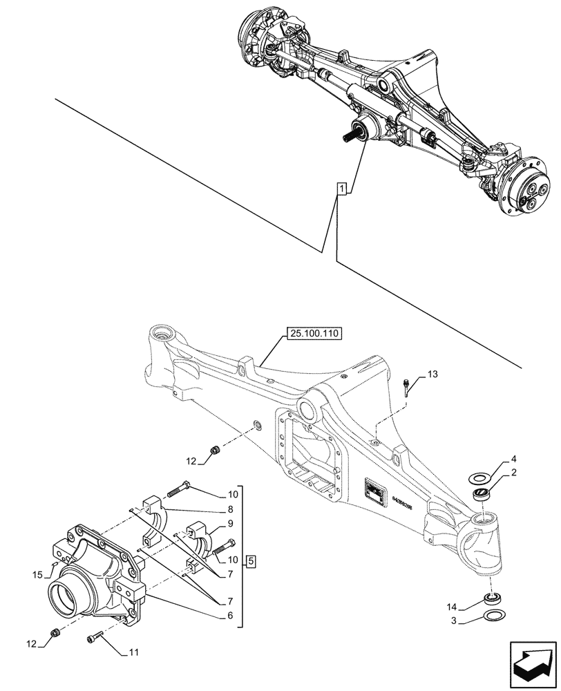Схема запчастей Case 580SN WT - (25.100.120) - FRONT AXLE, HOUSING, COVERS, 4WD (25) - FRONT AXLE SYSTEM