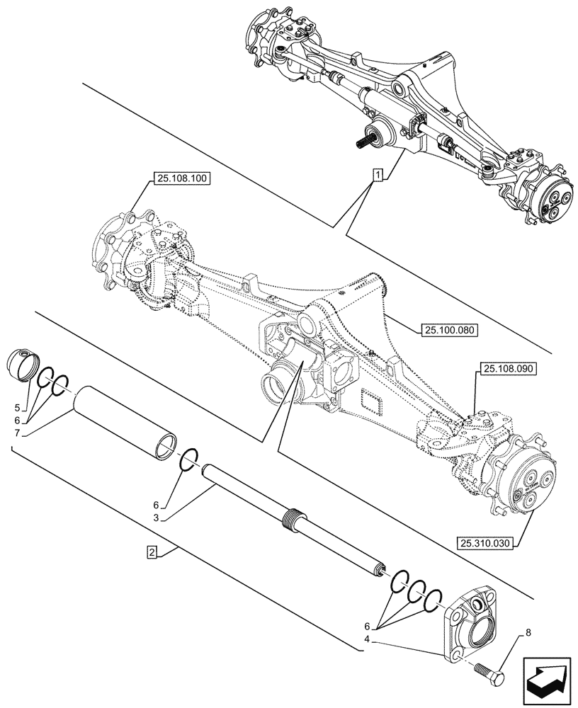 Схема запчастей Case 580N - (41.216.060) - FRONT AXLE, STEERING CYLINDER, 4WD (41) - STEERING