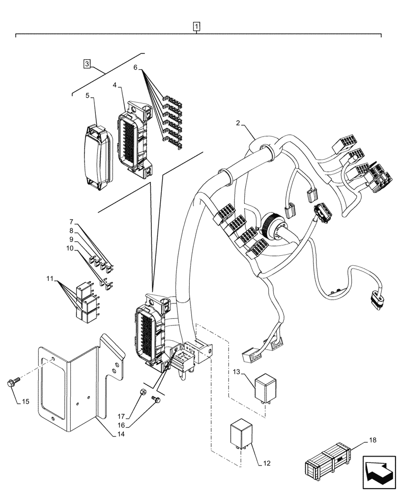 Схема запчастей Case 580SN - (55.100.050) - VAR - 423058, 423059 - POWERSHUTTLE, TRANSMISSION, FRONT, CONSOLE, HARNESS, FUSE BOX (55) - ELECTRICAL SYSTEMS