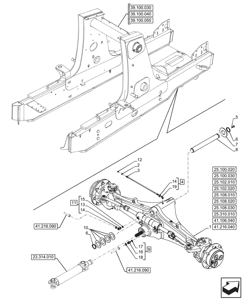 Схема запчастей Case 580SN - (25.100.010) - FRONT AXLE, 4WD (25) - FRONT AXLE SYSTEM