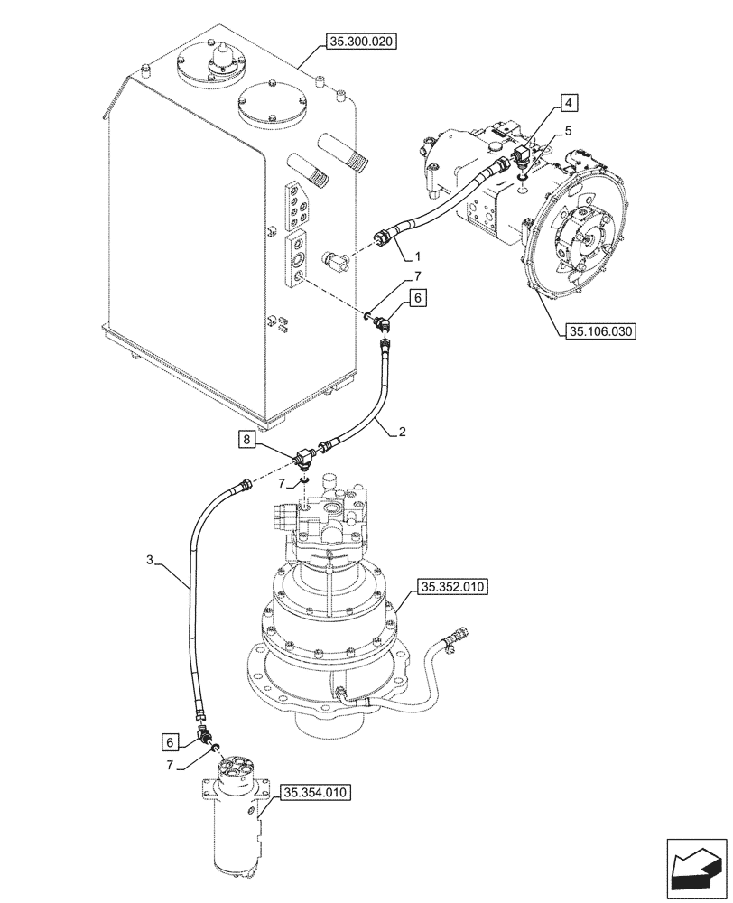 Схема запчастей Case CX290D LC MH - (35.352.050) - MOTO-REDUCTION GEAR, LINES (35) - HYDRAULIC SYSTEMS