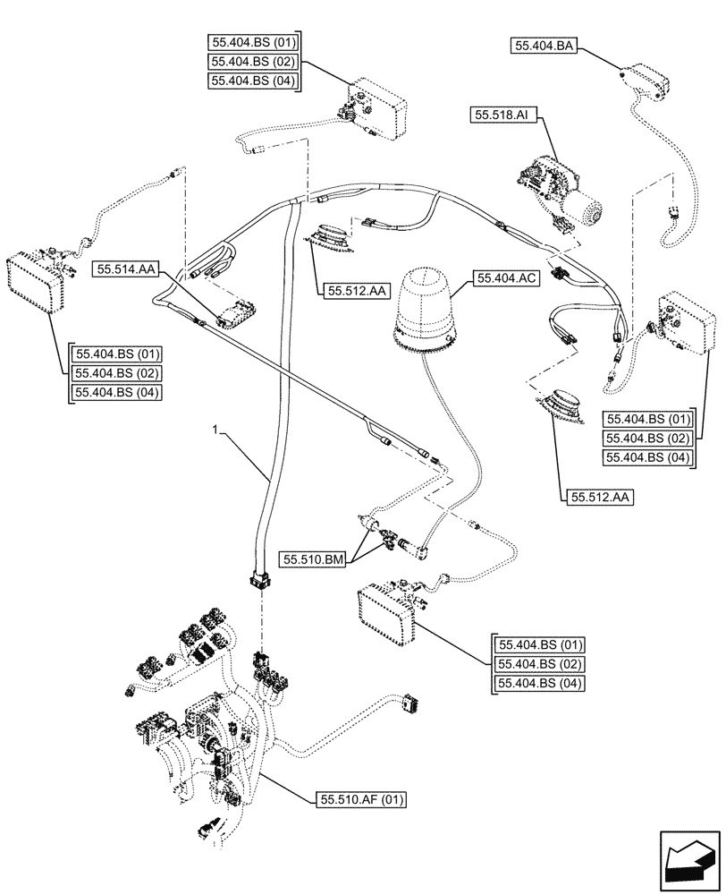 Схема запчастей Case 121F - (55.510.AH[01]) - HARNESS, ROOF-MOUNTED (55) - ELECTRICAL SYSTEMS