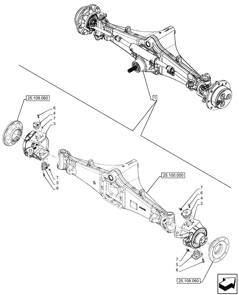 Схема запчастей Case 590SN - (25.108.050) - FRONT AXLE, COMPONENTS, STEERING KNUCKLE, PIN, STD, 4WD (25) - FRONT AXLE SYSTEM