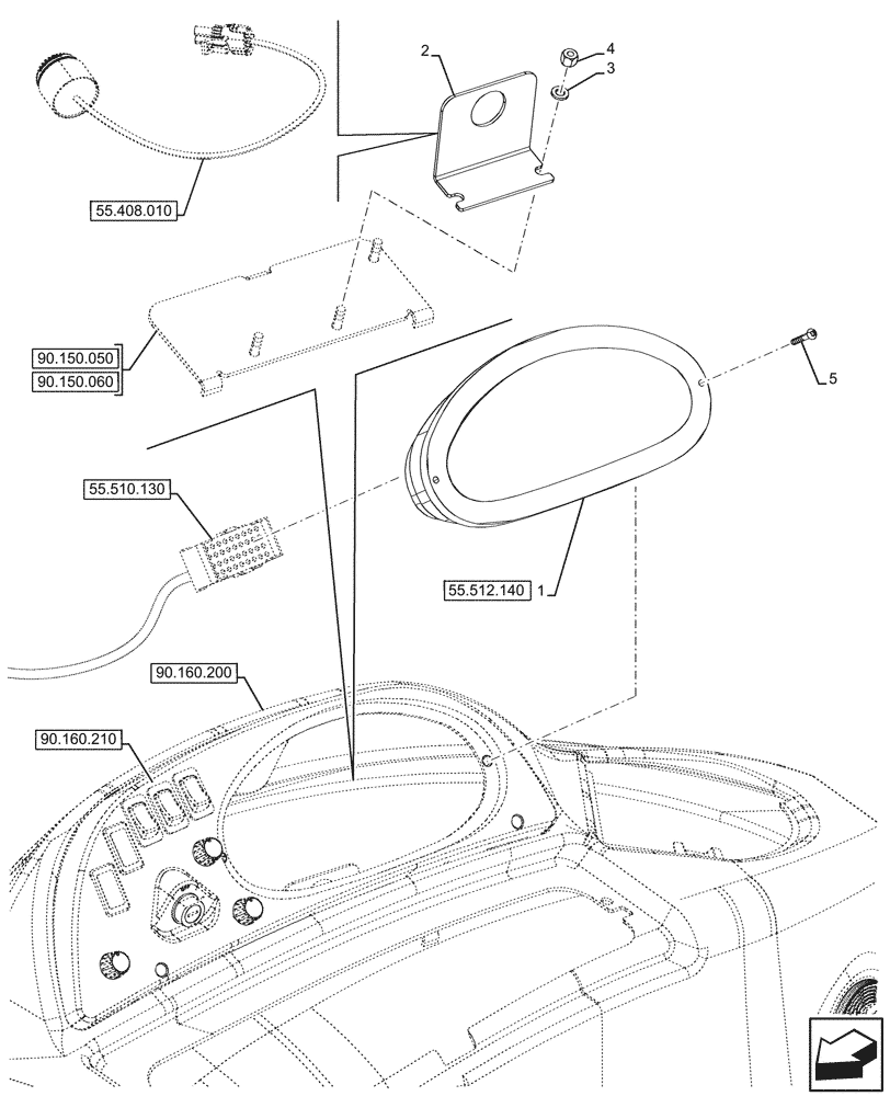 Схема запчастей Case 580N - (55.512.130) - VAR - 423058, 423059 - POWERSHUTTLE, TRANSMISSION, RIGHT SIDE, INSTRUMENT CLUSTER (55) - ELECTRICAL SYSTEMS