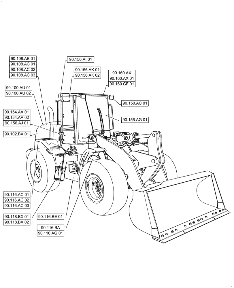 Схема запчастей Case 521F - (90.000.00[01]) - SECTION INDEX - PLATFORM, CAB, BODYWORK & DECALS (90) - PLATFORM, CAB, BODYWORK AND DECALS