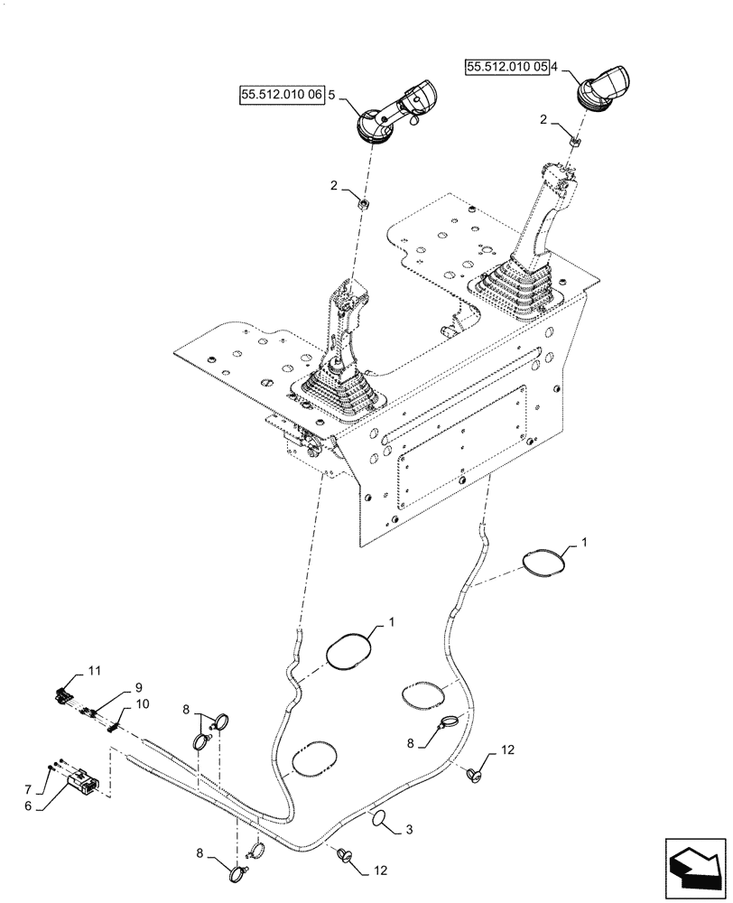 Схема запчастей Case SV340 - (55.512.010[04]) - LEVEL 200 HANDLE GRIPS, 2-SPEED MECHANICAL CONTROLS, W/O MULTIFUNCTIONAL ELECTRICAL CONTROLS (55) - ELECTRICAL SYSTEMS