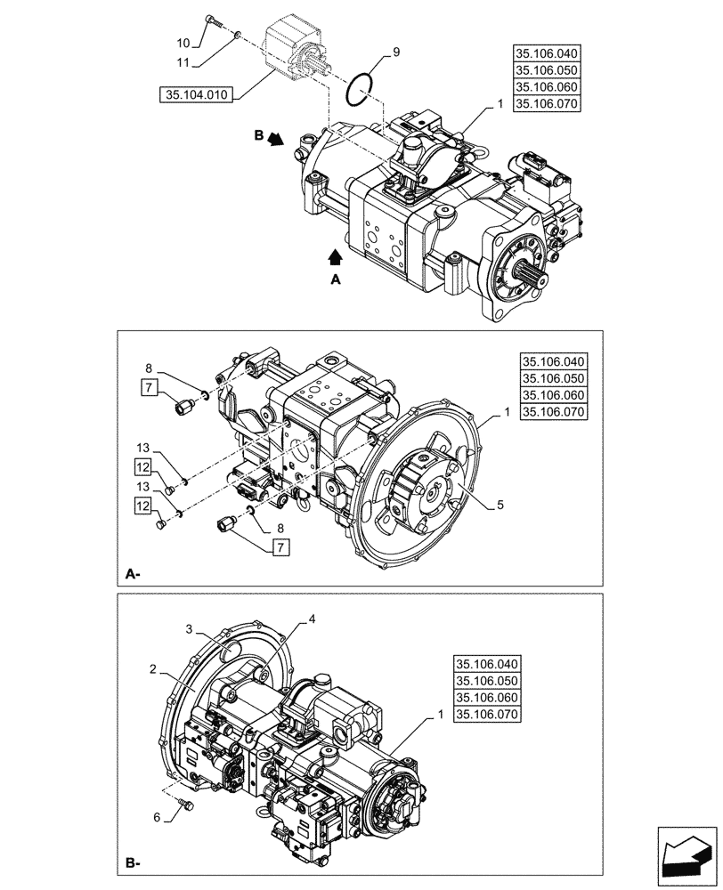 Схема запчастей Case CX290D LC MH - (35.106.030) - VAR - 461863 - VARIABLE DELIVERY HYDRAULIC PUMP, CLAMSHELL BUCKET, ROTATION, W/ ELECTRICAL PROPORTIONAL CONTROL (35) - HYDRAULIC SYSTEMS