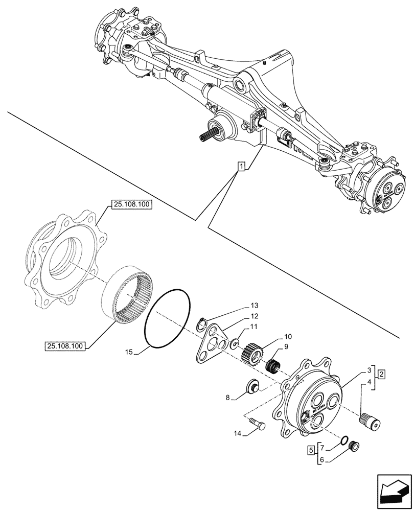 Схема запчастей Case 580N - (25.310.030) - FRONT AXLE, PLANETARY REDUCER, CARRIER, 4WD (25) - FRONT AXLE SYSTEM