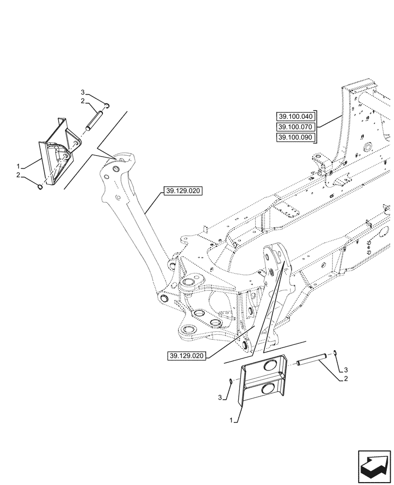 Схема запчастей Case 580N - (39.129.050) - VAR - 442055 - STABILIZER, PAD (39) - FRAMES AND BALLASTING