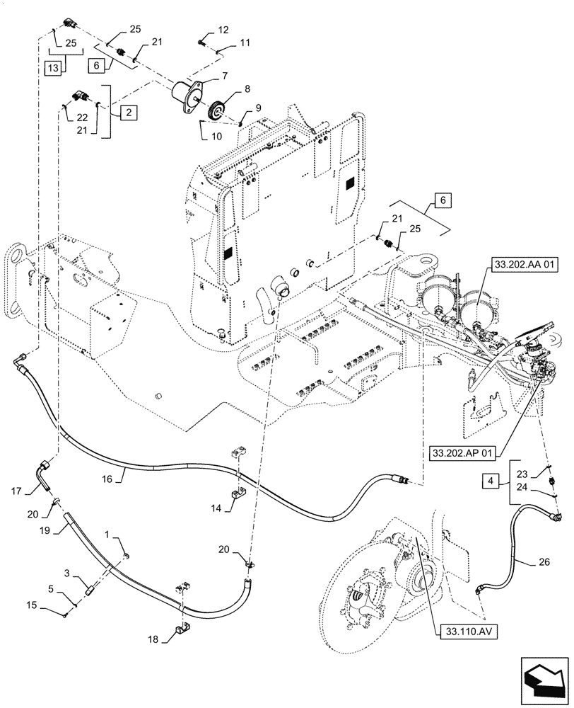 Схема запчастей Case 521F - (33.202.CT[01]) - BRAKE PUMP AND LINE INSTALLATION (33) - BRAKES & CONTROLS