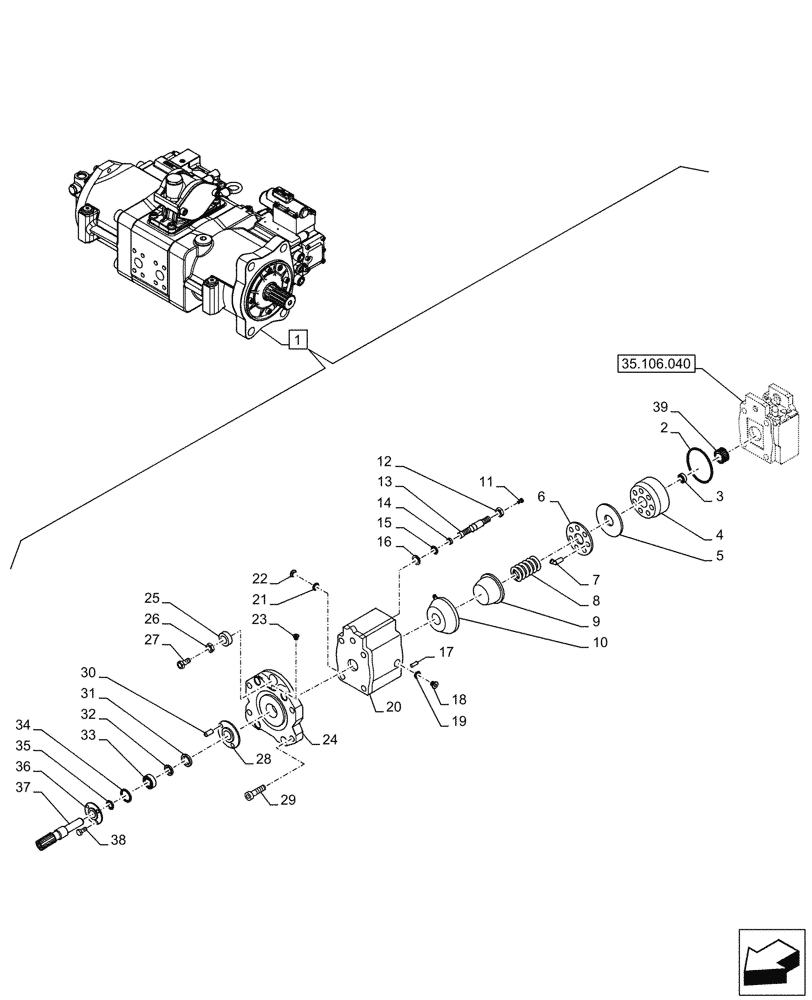 Схема запчастей Case CX290D LC SL - (35.106.050) - VAR - 461863 - VARIABLE DELIVERY HYDRAULIC PUMP, CLAMSHELL BUCKET, ROTATION, W/ ELECTRICAL PROPORTIONAL CONTROL, COMPONENTS (35) - HYDRAULIC SYSTEMS