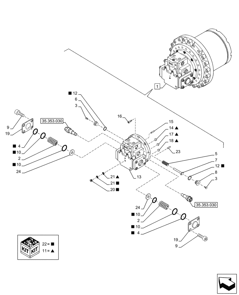 Схема запчастей Case CX290D LC MH - (35.353.020) - TRAVEL MOTOR & REDUCTION GEAR, COMPONENTS (35) - HYDRAULIC SYSTEMS