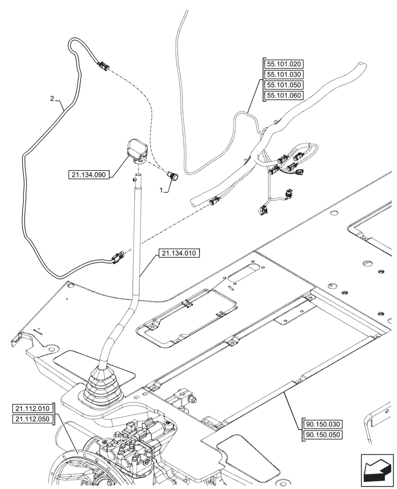 Схема запчастей Case 580N - (55.526.030) - VAR - 423058 - TRANSMISSION, POWERSHUTTLE, RIDE CONTROL SWITCH, HARNESS, 2WD (55) - ELECTRICAL SYSTEMS