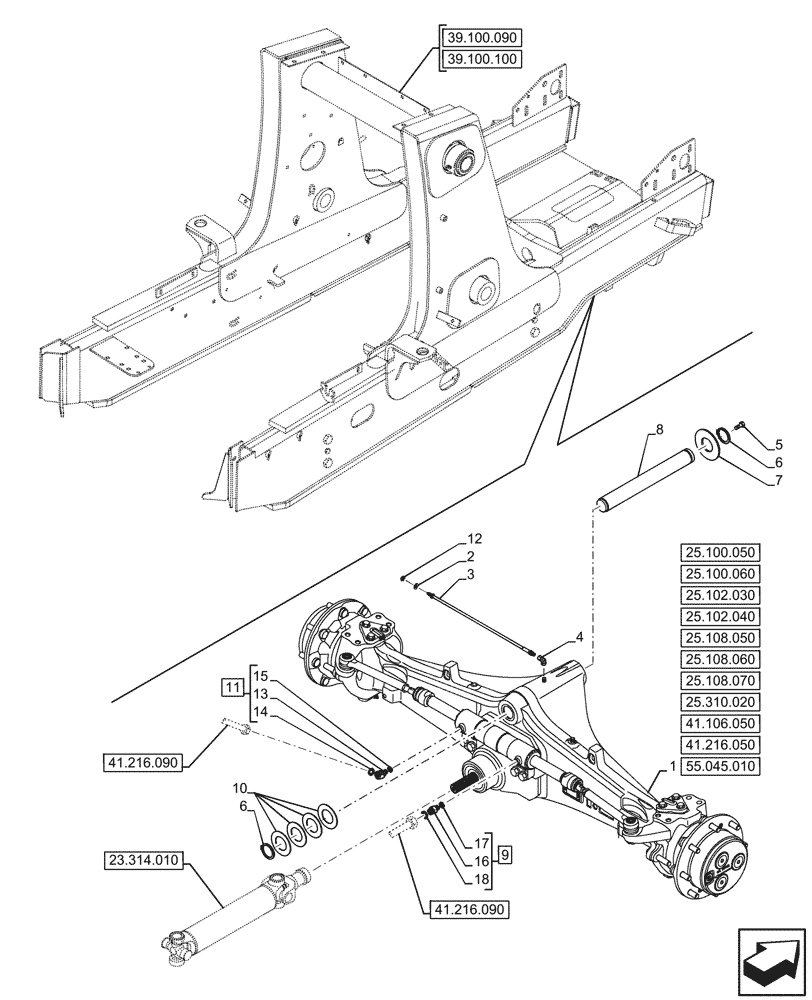 Схема запчастей Case 590SN - (25.100.040) - FRONT AXLE, 4WD (25) - FRONT AXLE SYSTEM