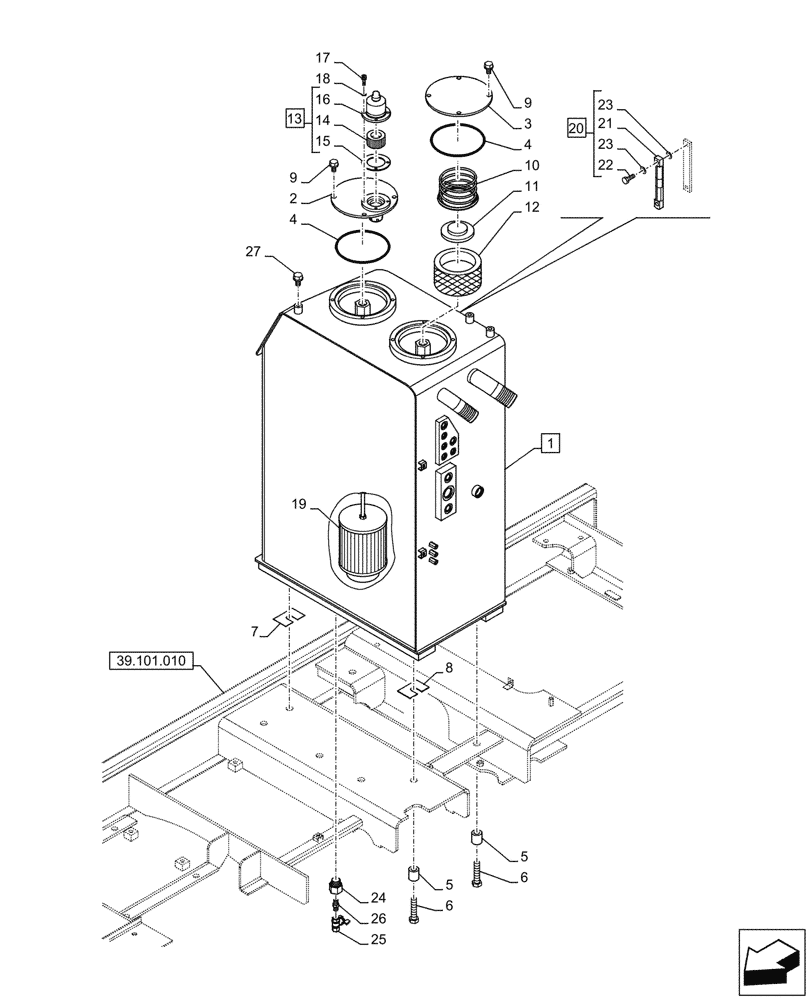 Схема запчастей Case CX290D LC SL - (35.300.020) - HYDRAULIC OIL RESERVOIR (35) - HYDRAULIC SYSTEMS