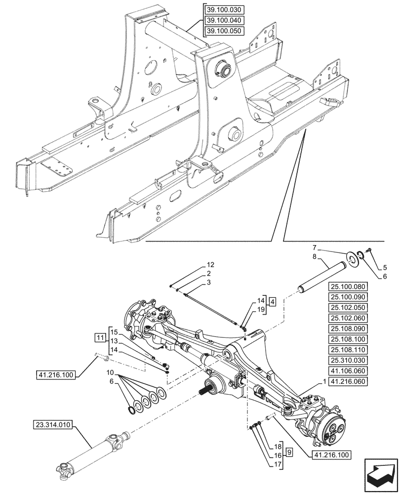 Схема запчастей Case 580N - (25.100.070) - FRONT AXLE, 4WD (25) - FRONT AXLE SYSTEM