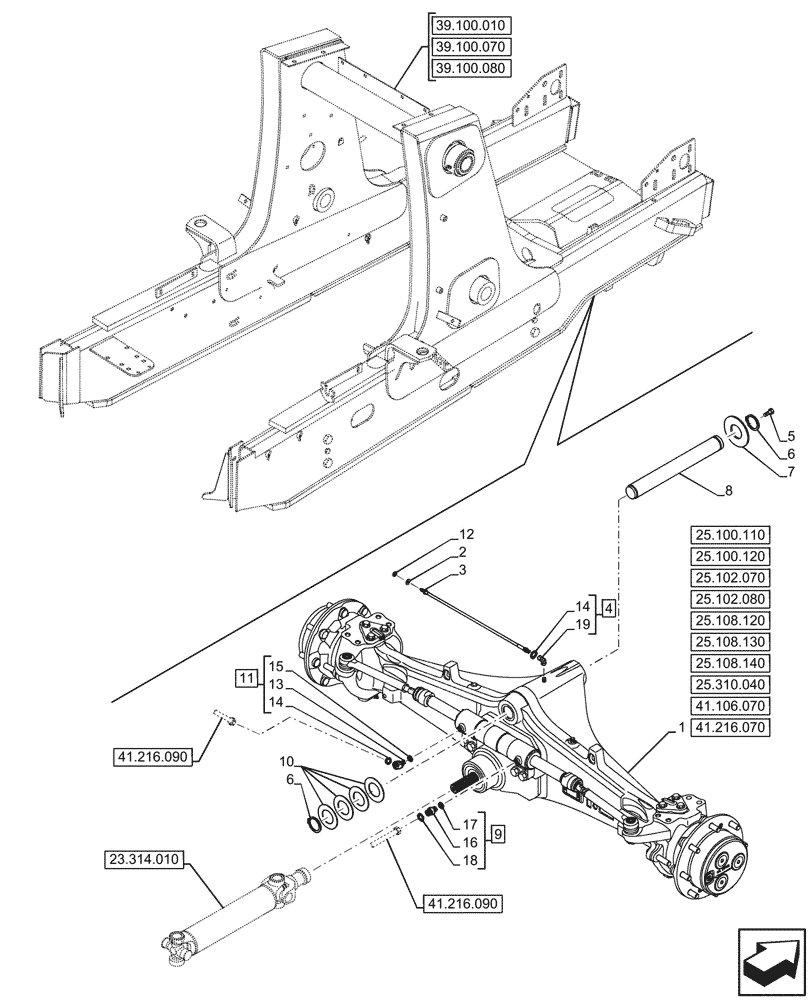 Схема запчастей Case 580SN WT - (25.100.100) - FRONT AXLE, 4WD (25) - FRONT AXLE SYSTEM