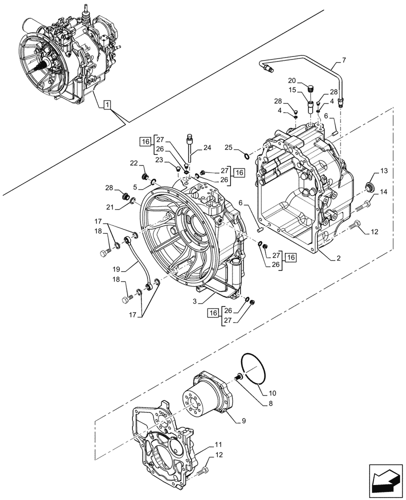 Схема запчастей Case 580SN - (21.112.030) - VAR - 423058 - TRANSMISSION, POWERSHUTTLE, COMPONENTS, HOUSING, 2WD (21) - TRANSMISSION