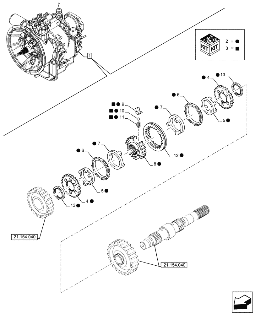 Схема запчастей Case 590SN - (21.154.050) - VAR - 423058 - TRANSMISSION, POWERSHUTTLE, COMPONENTS, SYNCHRONIZER, 2WD (21) - TRANSMISSION