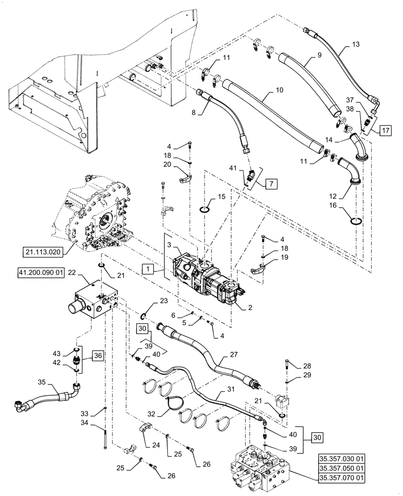 Схема запчастей Case 921G - (41.206.020[01]) - PRIORITY PUMP INSTALLATION (41) - STEERING