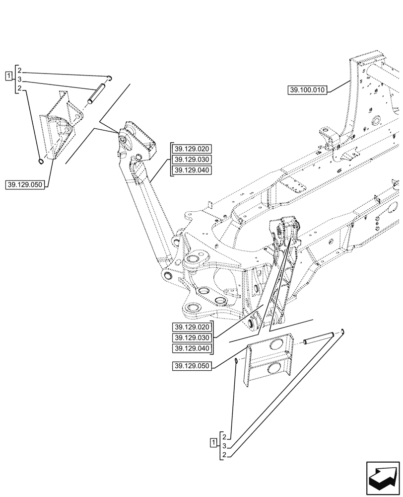 Схема запчастей Case 580SN - (39.100.110) - VAR - 423002 - STABILIZER, PIN (39) - FRAMES AND BALLASTING