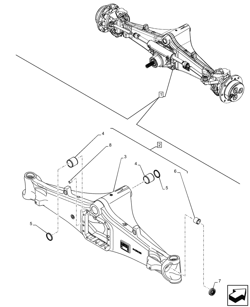 Схема запчастей Case 580SN - (25.100.020) - FRONT AXLE, COMPONENTS, HOUSING, 4WD (25) - FRONT AXLE SYSTEM