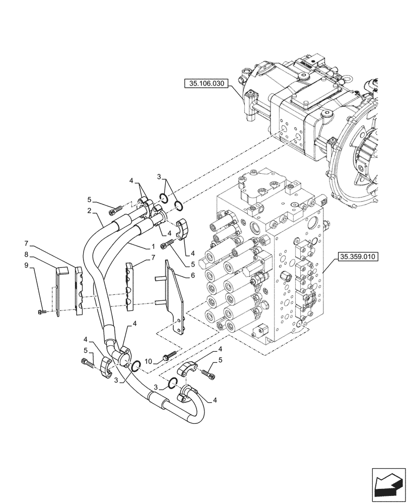 Схема запчастей Case CX290D LC SL - (35.106.020) - VARIABLE DELIVERY HYDRAULIC PUMP, LINES (35) - HYDRAULIC SYSTEMS