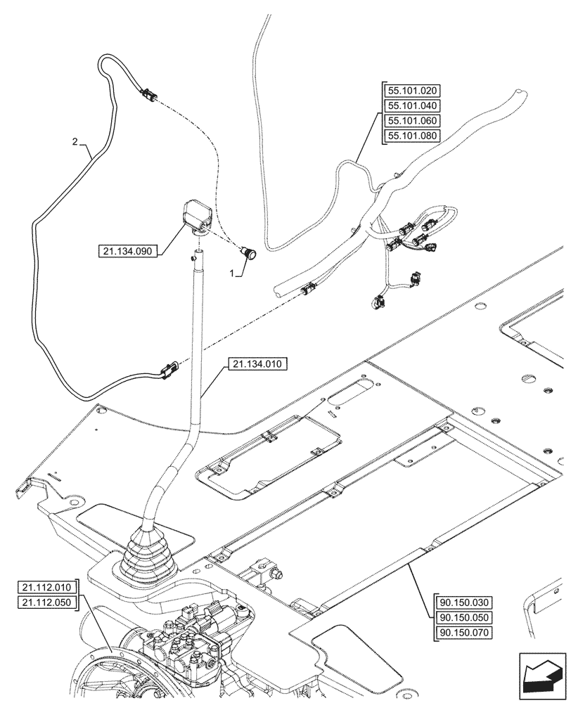 Схема запчастей Case 580SN - (55.526.030) - VAR - 423058, 423059 - POWERSHUTTLE, TRANSMISSION, RIDE CONTROL SWITCH, HARNESS (55) - ELECTRICAL SYSTEMS