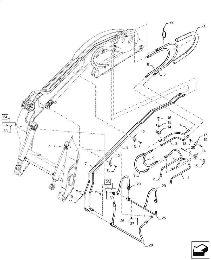 Схема запчастей Case SV340 - (35.723.020[01]) - BUCKET HYDRAULIC CYLINDER LINES, W/ EHF (35) - HYDRAULIC SYSTEMS