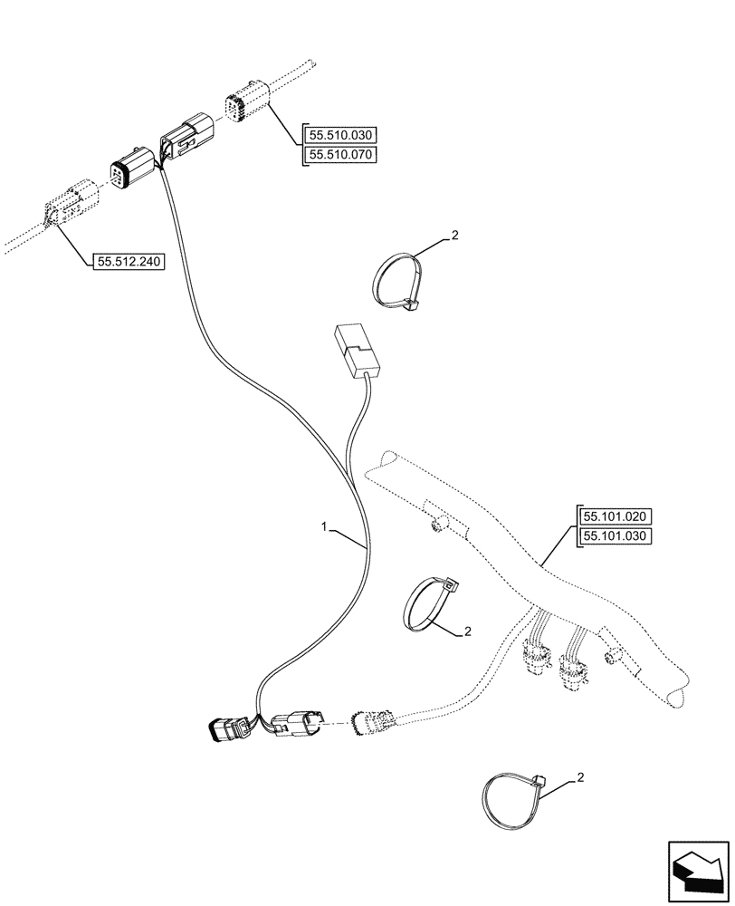 Схема запчастей Case 590SN - (55.100.060) - VAR - 423058, 423059 - CHASSIS, EXTENSION, WIRE HARNESS (55) - ELECTRICAL SYSTEMS