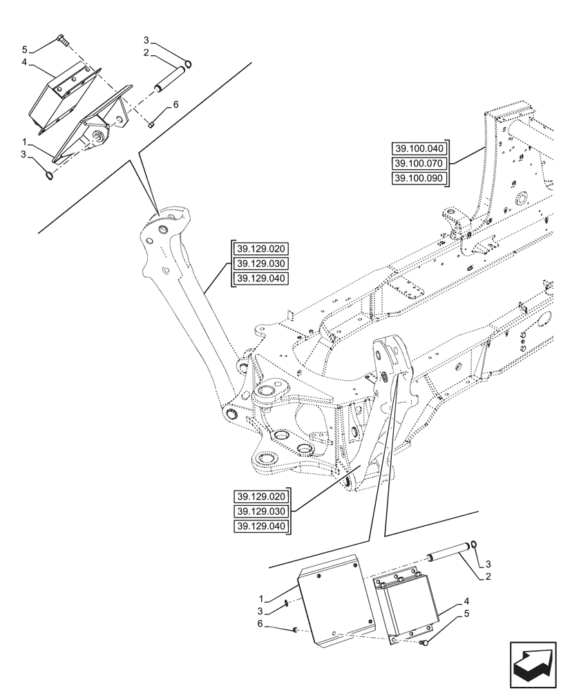 Схема запчастей Case 580N - (39.129.080) - VAR - 442057 - CEMETERY STABILIZER PAD (39) - FRAMES AND BALLASTING