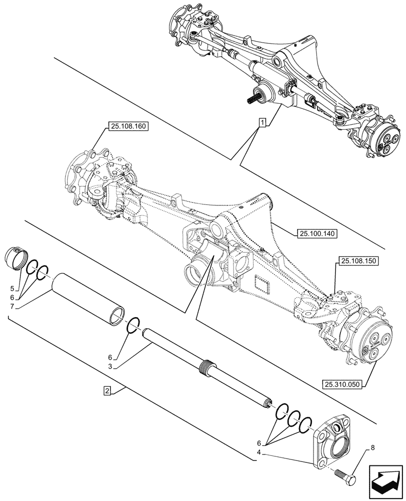 Схема запчастей Case 580N EP - (41.216.080) - FRONT AXLE, COMPONENTS, STEERING CYLINDER, 4WD (41) - STEERING