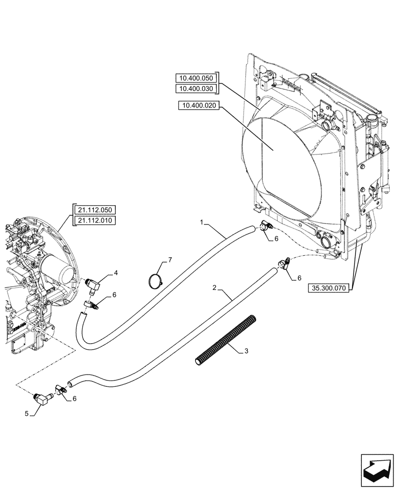 Схема запчастей Case 590SN - (21.104.030) - VAR - 423058 - TRANSMISSION, POWERSHUTTLE, OIL COOLER, LINE, 2WD (21) - TRANSMISSION