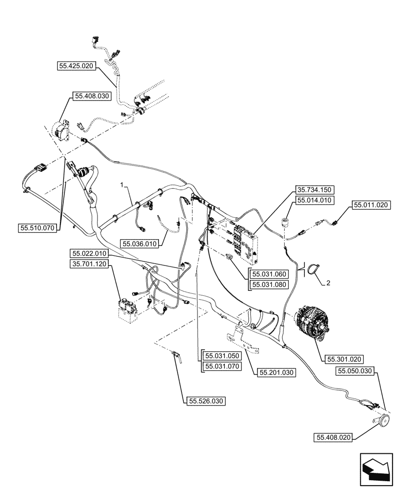 Схема запчастей Case 590SN - (55.101.030) - VAR - 423060, 423061, 423062 - SEMI-POWERSHIFT, POWERSHIFT, TRANSMISSION, CHASSIS, HARNESS (55) - ELECTRICAL SYSTEMS