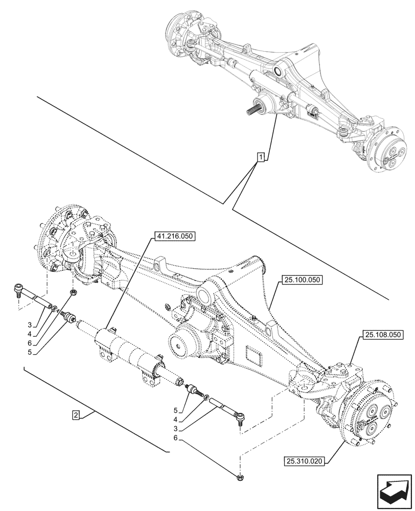 Схема запчастей Case 590SN - (41.106.050) - FRONT AXLE, STEERING TIE-ROD, HD, 4WD (41) - STEERING