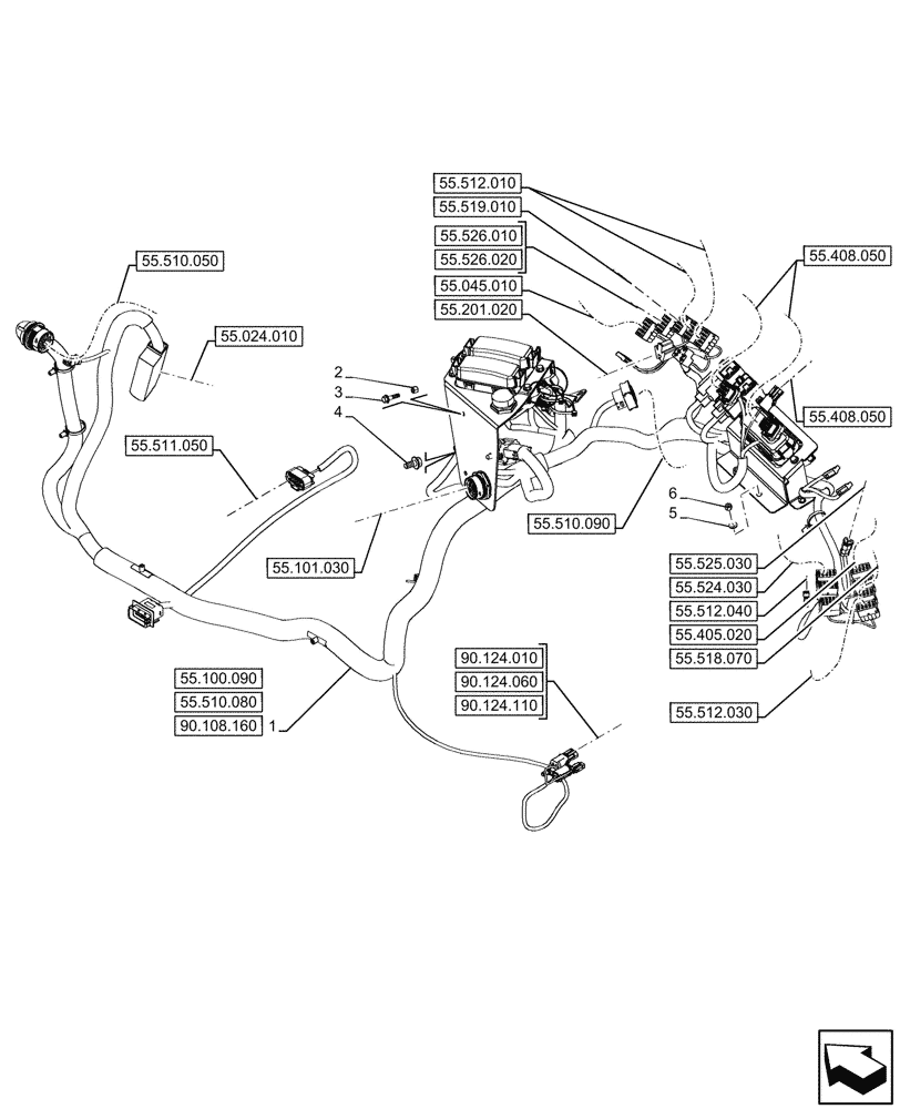 Схема запчастей Case 590SN - (55.510.070) - VAR - 423060, 423061, 423062 - SEMI-POWERSHIFT, POWERSHIFT, TRANSMISSION, RIGHT SIDE, HARNESS (55) - ELECTRICAL SYSTEMS