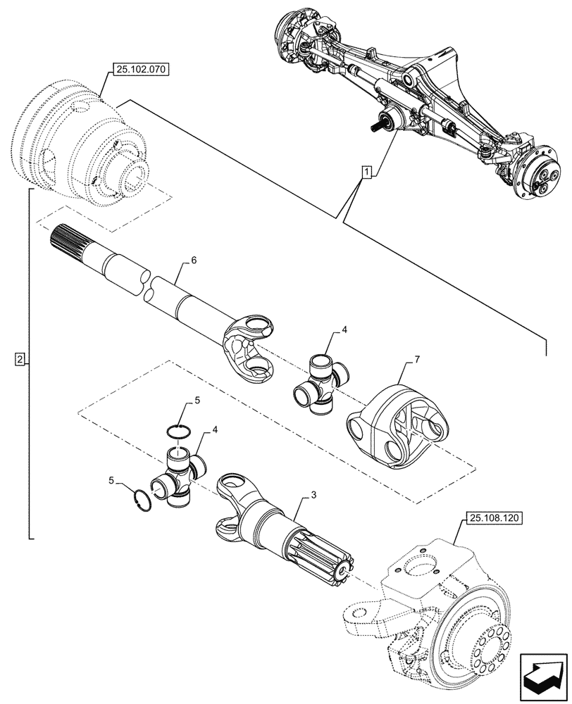 Схема запчастей Case 580SN WT - (25.108.140) - FRONT AXLE, SHAFT, 4WD (25) - FRONT AXLE SYSTEM