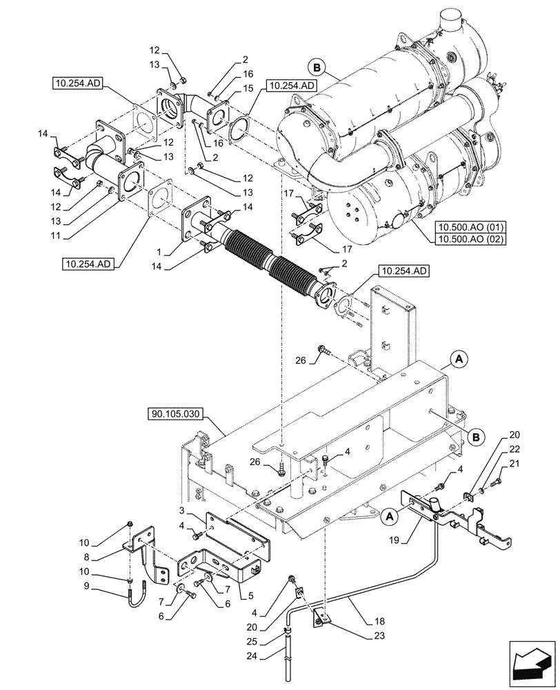 Схема запчастей Case CX290D LC SL - (10.254.010) - EXHAUST SYSTEM, EXHAUST PIPE (10) - ENGINE