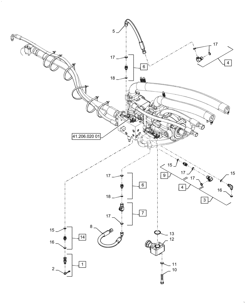 Схема запчастей Case 921G - (41.206.020[02]) - PRIORITY PUMP INSTALLATION (41) - STEERING