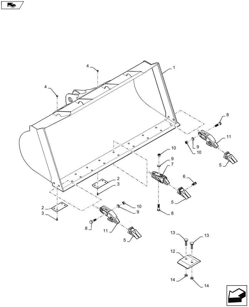 Схема запчастей Case 921G - (82.300.050[01]) - VAR - 424249, 424257, 424906 - LOADER BUCKET - WITH TEETH, SEGMENTS AND SKID PADS/COUPLERS (82) - FRONT LOADER & BUCKET