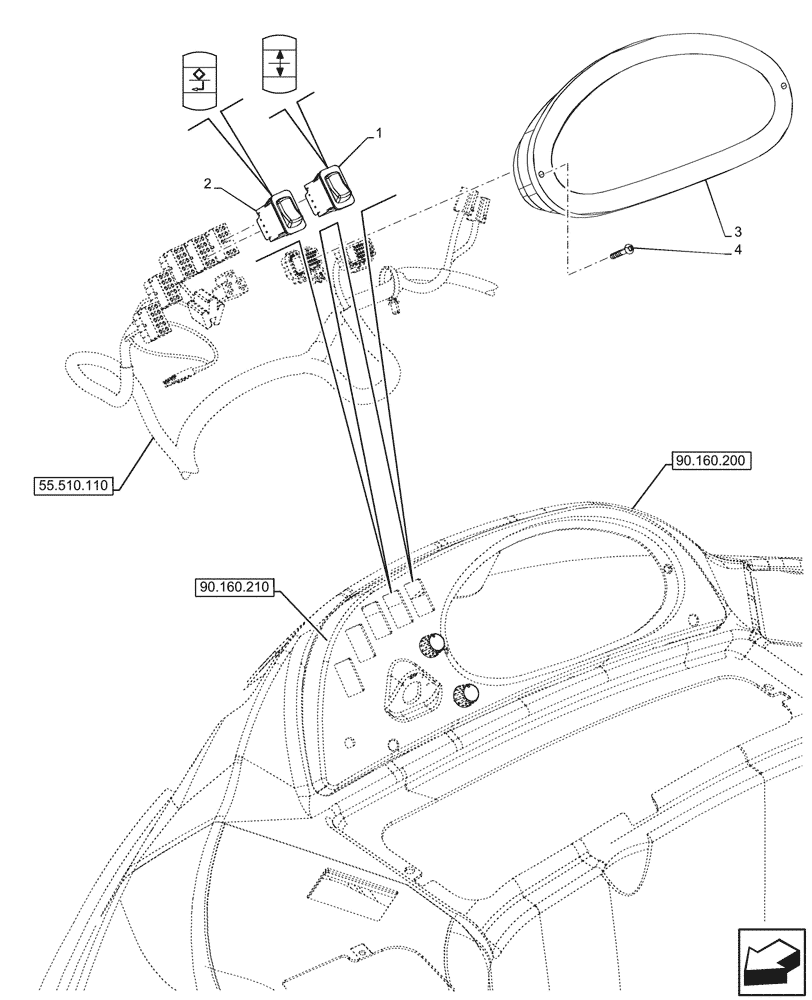 Схема запчастей Case 580N - (55.512.120) - VAR - 423060, 423061 - SEMI-POWERSHIFT, TRANSMISSION, INSTRUMENT CLUSTER, MULTIFUNCTION SWITCH (55) - ELECTRICAL SYSTEMS