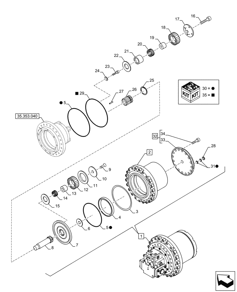 Схема запчастей Case CX290D LC MH - (35.353.050) - MOTO-REDUCTION GEAR, COMPONENTS (35) - HYDRAULIC SYSTEMS