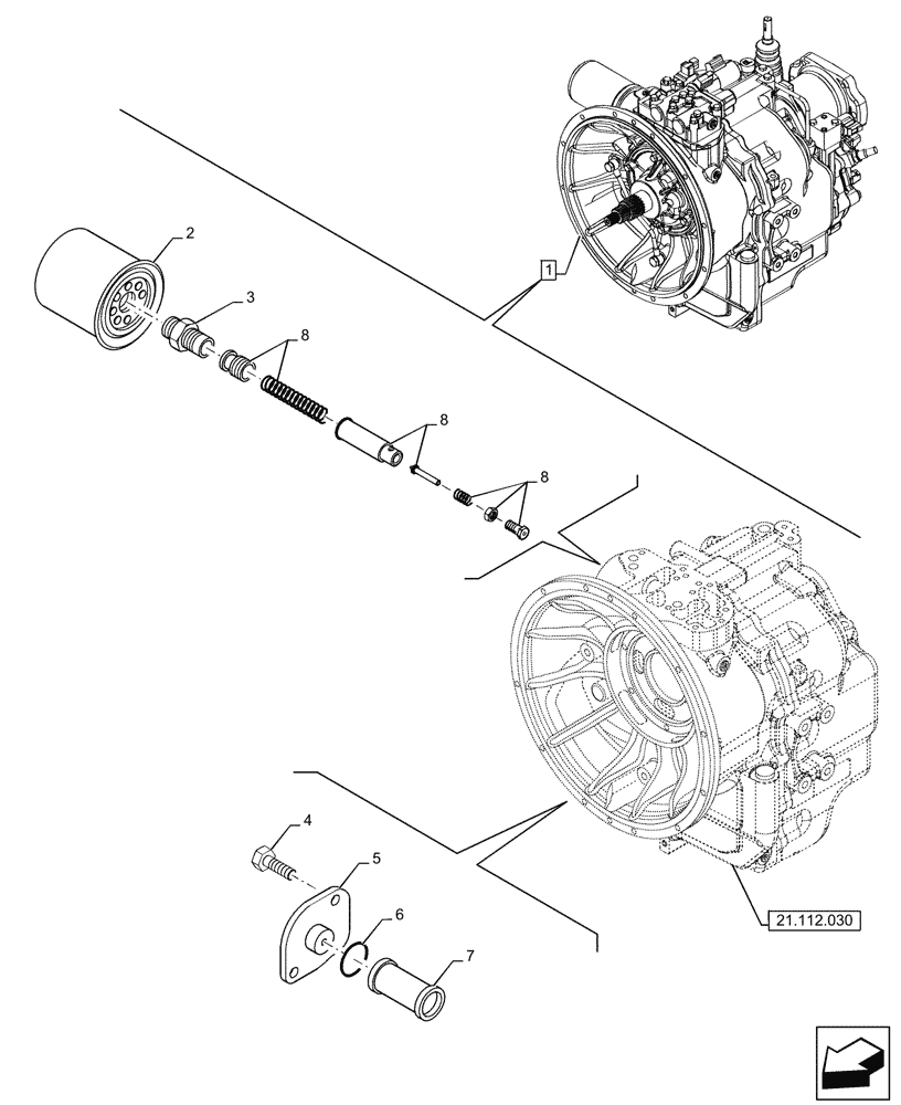 Схема запчастей Case 580SN - (21.104.020) - VAR - 423058 - TRANSMISSION, POWERSHUTTLE, COMPONENTS, OIL FILTER, 2WD (21) - TRANSMISSION