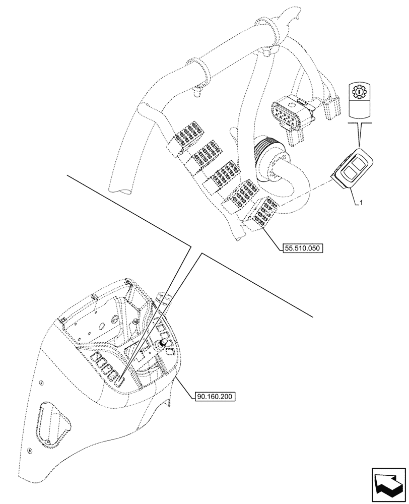 Схема запчастей Case 580SN WT - (55.513.020) - VAR - 423060, 423061, 423062 - SEMI-POWERSHIFT, POWERSHIFT, TRANSMISSION, AUTOMATIC, SWITCH (55) - ELECTRICAL SYSTEMS