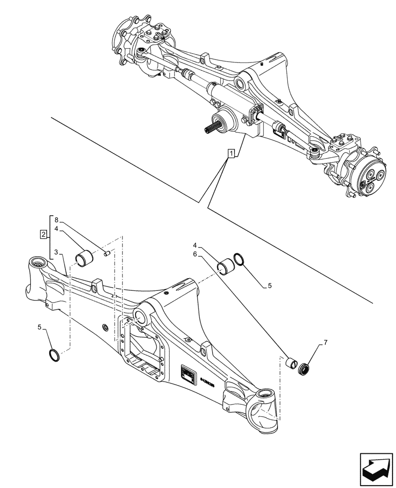 Схема запчастей Case 580N - (25.100.080) - FRONT AXLE, HOUSING, 4WD (25) - FRONT AXLE SYSTEM